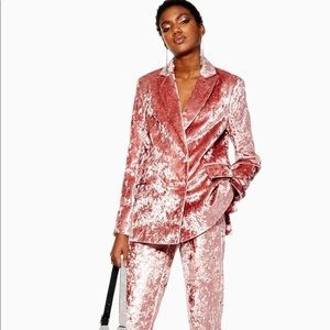 TOPSHOP Pink Crushed Velvet suit